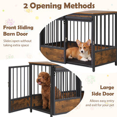Furniture Style Dog Crate with 2 Doors and Safety Latch and Dog Mat-Rustic Brown