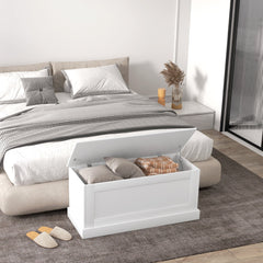 31.5 Inches Storage Chest, Storage Trunk with Safety Hinge, Wooden Box for Living Room, Natural Wood Grain