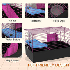 18.5" Small Animal Cage with Water Bottle, Food Dish, Platform, Ramp, Black