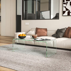 Glass Coffee Table, Clear Coffee Table for Living Room, Modern Rectangle Center Table with Safe Rounded Edges