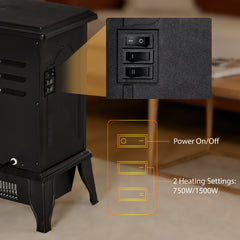 Electric Fireplace Heater, Freestanding Fireplace Stove with Realistic Flame Effect, Overheat Safety Protection, 750W/1500W, Black