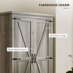 Farmhouse Kitchen Pantry Storage Cabinet, 64" Freestanding Kitchen Pantry Cabinet with Drawers, Distressed Black