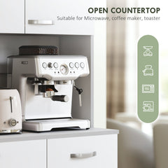 71" Modern Buffet with Hutch, Standing Kitchen Hutch with Storage Cabinets, Drawer, Open Space with Microwave Stand, White