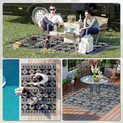 Reversible Outdoor RV Rug, Patio Floor Mat, 6' x 9' Plastic Straw Rug for Backyard, Deck, Beach, Camping, Black & Grey
