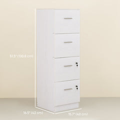Vertical Filing Cabinet with Lock, 4 Drawer File Cabinet with Adjustable Hanging Bar for A4 and Letter Size, White