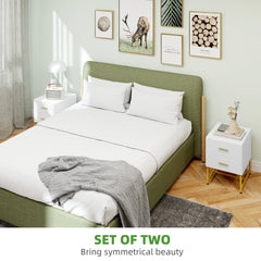 2 Pieces Nightstands with Storage, Modern Bedside Tables with 2 Fluted Drawers and Gold Legs for Bedroom, Black