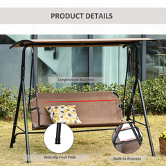 2-Person Porch Swing Chair, 2 Seater Patio Swing Bench w/ Adjustable Canopy, Breathable Seat for Garden, Poolside, Black