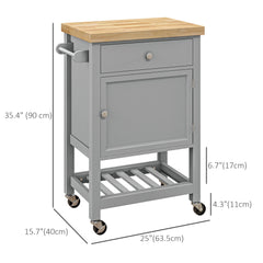 Kitchen Cart on Wheels, Rolling Kitchen Island Cart with Wood Top, Towel Rack, Drawer and Shelf for Dining Area, Grey