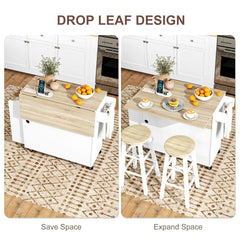 Kitchen Island with Storage, Rolling Kitchen Cart with Foldable Drop Leaf, Power Outlet and USB Ports, Black