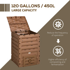 Compost Bin, Garden Composter with 80 Vents and 2 Doors, 120 Gallon (450L), Brown