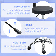 Adjustable Rolling Stool with Removable Backrest, Faux Leather Swivel Stool Chair for Salon Spa, Bar, Massage, Black