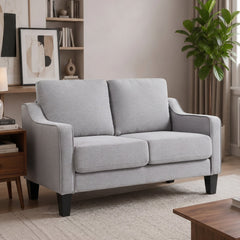 Loveseat Sofa, Modern Couch with Pocket Spring, Linen Upholstered, Thick Padded, Beige