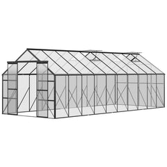 16' x 8' Aluminum Polycarbonate Greenhouse Walk-in Garden Greenhouse Kit with Adjustable Roof Vent, Rain Gutter and Sliding Door for Winter, Green