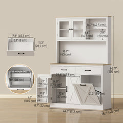 69" Kitchen Pantry Cabinet with Charging Station Kitchen Cabinet with Microwave Stand 7 Gallon Trash Can Cabinet Black