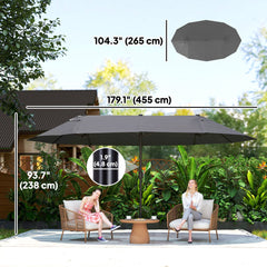 15' Double-Sided Patio Umbrella Parasol Sun Shelter Canopy Shade Grey