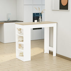 Bar Table, High Top Pub Table with 4 Storage Shelves, Modern Bar Height Table for Home Bar, Kitchen, Grey
