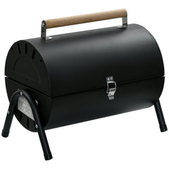 Outdoor Charcoal BBQ Grill, Tabletop Folding Barbecue Grill with Handle, 17.3" x 9.8" x 14", Black