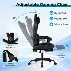 Gaming Chair Height Adjustable Computer Chair with Headrest Lumbar Support Linkage Armrests-Black