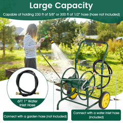 Garden Hose Reel Cart with 2 Wheels and Storage Basket-Green