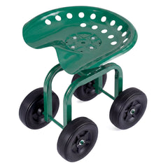 Garden Rolling Workseat with 360°Swivel Seat and Adjustable Height-Green
