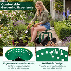 Garden Rolling Workseat with 360°Swivel Seat and Adjustable Height-Green