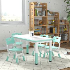 Kids Table and Chair Set with 4 Chairs, Adjustable Height, Easy to Clean, for 1.5 - 8 Years Old, Green