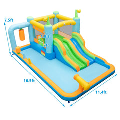 Giant Inflatable Water Slide Park with Dual Slides and Splash Pool, No Blower, Ages 3 to 10