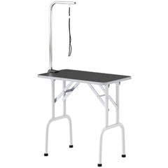 Foldable Pet Grooming Table for Dogs Cats with Adjustable Arm, Non-slip Surface, Black