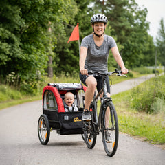 Bike Trailer for Kids, Baby Bicycle Trailer with 5-Point Harness, 16" Rubber Wheels, Storage Bag, for 18+ Months, Red
