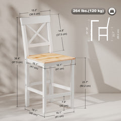 Counter Height Stools Set of 2, Farmhouse Bar Stools with Backs, Solid Wood Counter Stools for Kitchen Island