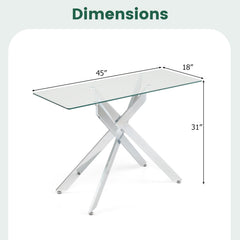 Glass Console Table Modern Entryway Table with Clear Tempered Glass Top-Silver