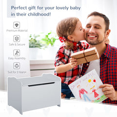 Kids Wooden Toy Storage Box Organizer Chest with Magnetic Hinge, Large Chest Space, & Groove Handle, Grey