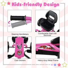 Go Kart for Kids 4 Wheel with Steering Handlebars and Adjustable Seat-Pink