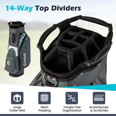 Golf Cart Bag Lightweight Portable Golf Club Organizer Bag-Gray