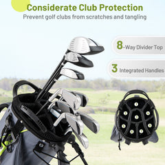 Golf Stand Bag Lightweight Golf Bag with 8 Way Top Dividers and 5 Zippered Pockets-Gray
