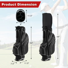 Golf Stand Cart Bag with 6-Way Divider Carry Pockets-Black