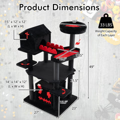 49 Inch Gothic Cat Tree with a Chapel Condo, Coffin Bed and Six Levels