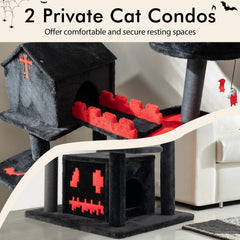 49 Inch Gothic Cat Tree with a Chapel Condo, Coffin Bed and Six Levels