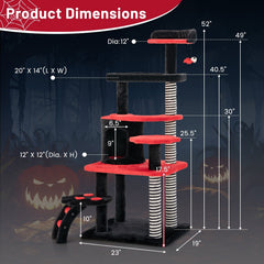 52 Inch Gothic Cat Tree with Striped Sisal Posts and a Railed Cat Bed