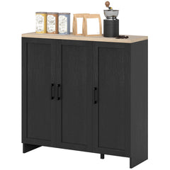 Modern Sideboard Buffet Cabinet, Modern Kitchen Storage Cabinet with 3 Doors Adjustable Shelves, for Dining Room, Black