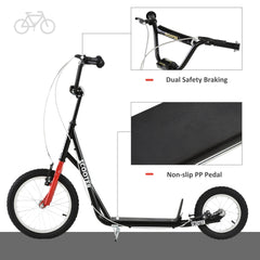 Youth Kick Scooter with Adjustable Handlebar and 16'' Inflatable Rubber Wheel for Kids and Teens 5+ Year Old, Black