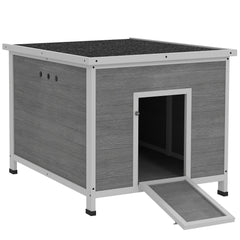 Duck Coop, Wooden Chicken House Rabbit Hutch with Openable Roof, Removable Floor, Double Doors, Ramp, Grey
