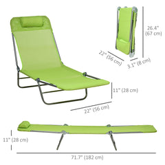 Set of 2 Folding Chaise Lounge Chairs, Outdoor Poolside Sun Tanning Chairs w/ Pillow, Reclining Backrest, Blue