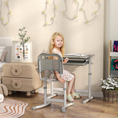 Height Adjustable Study Table and Chair Set with Drawer, Pen Slot, Tiltable Desktop, Hook, Blue