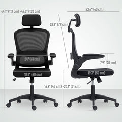 Ergonomic Mesh Office Chair, High Back Desk Chair with Rotatable Headrest, Flip-Up Armrests, Lumbar Support, Black