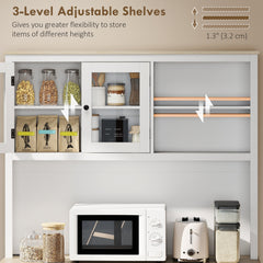 69" Kitchen Pantry Cabinet with Charging Station Kitchen Cabinet with Microwave Stand 7 Gallon Trash Can Cabinet Black