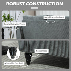 Vintage Loveseat, Upholstered Love Seat Furniture, Chenille-feel Fabric 2 Seater Sofa Couch with Rolled Arms, Gourd-Shaped Rubber Wood Legs for Living Room, Dark Grey