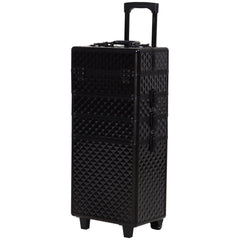 4 in 1 Portable Aluminum Makeup Case Train Cases, Rolling Makeup Case with 2 Wheels, Multiple Compartments and Lift Handle