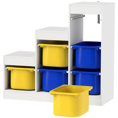 3 Layers Toy Storage Organizer Kids Bookshelf Children Toy Storage w/ 6 Plastic Bins, Green