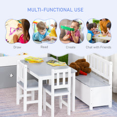 4-Piece Set Kids Wood Table Chair Bench with Storage Function Gift for Toddlers